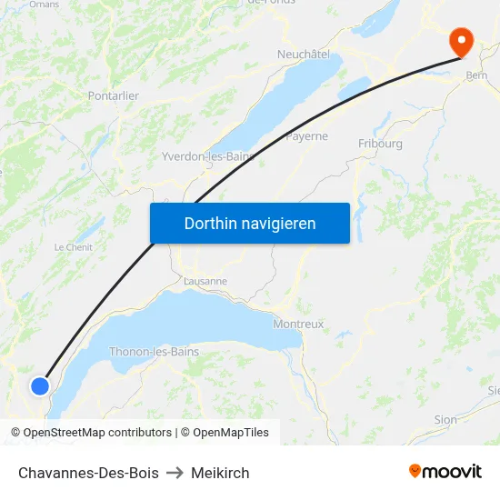 Chavannes-Des-Bois to Meikirch map