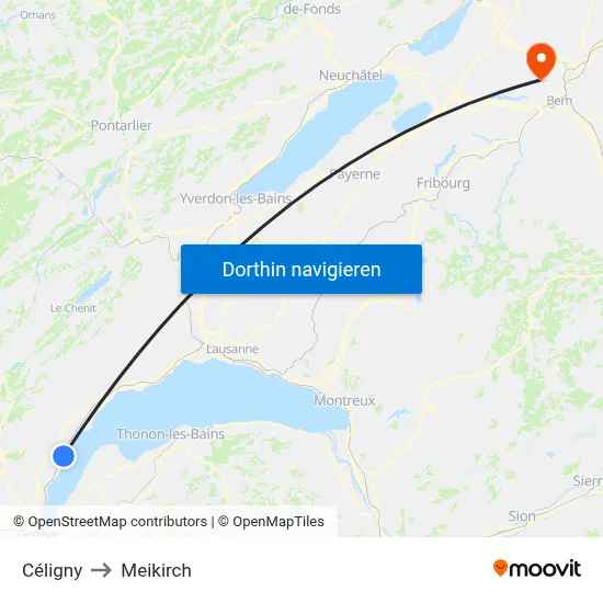 Céligny to Meikirch map