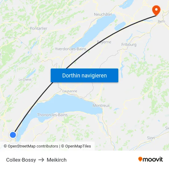 Collex-Bossy to Meikirch map