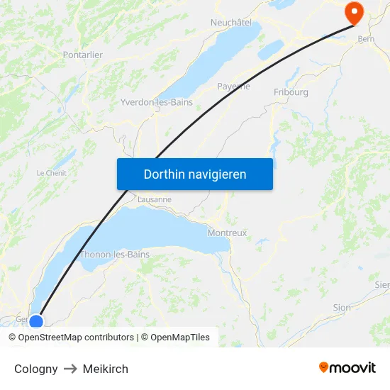 Cologny to Meikirch map