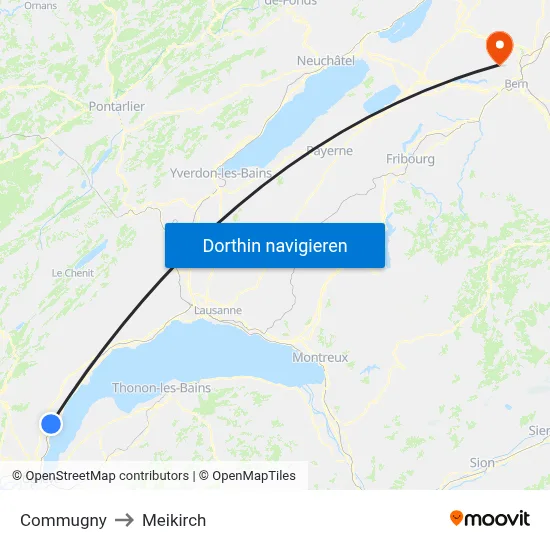 Commugny to Meikirch map