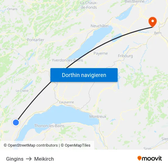 Gingins to Meikirch map