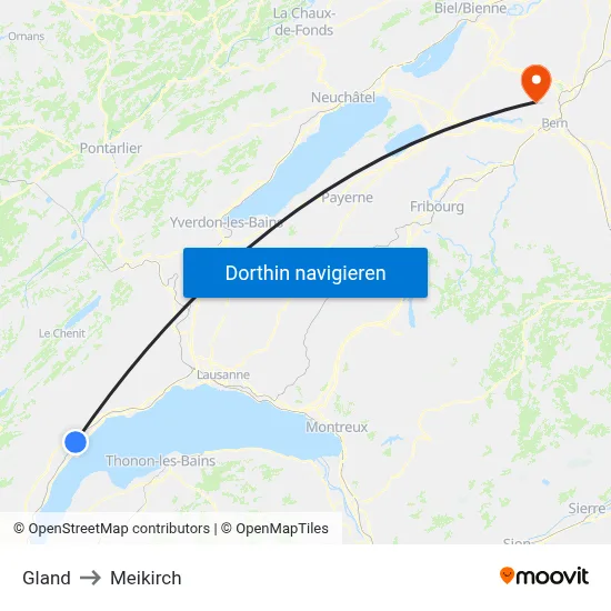 Gland to Meikirch map