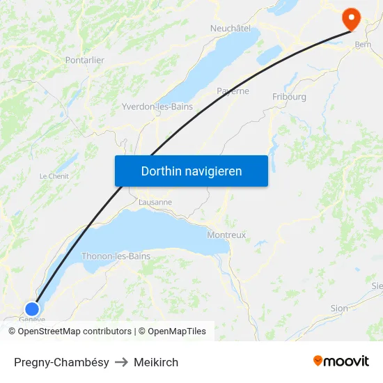 Pregny-Chambésy to Meikirch map