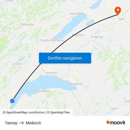 Tannay to Meikirch map