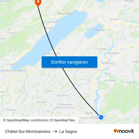 Châtel-Sur-Montsalvens to La Sagne map