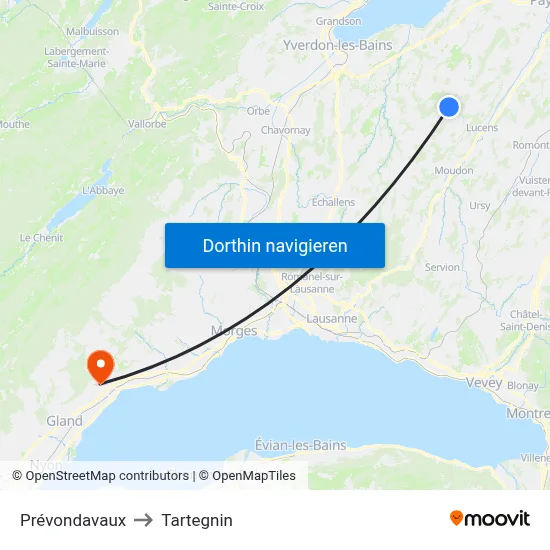 Prévondavaux to Tartegnin map