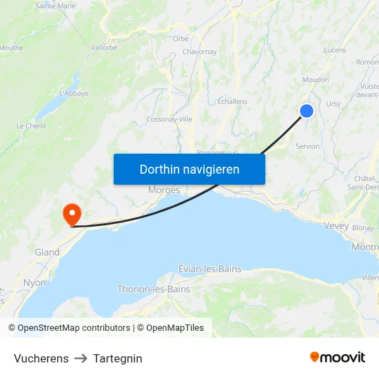 Vucherens to Tartegnin map