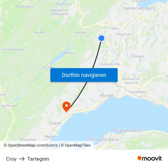 Croy to Tartegnin map