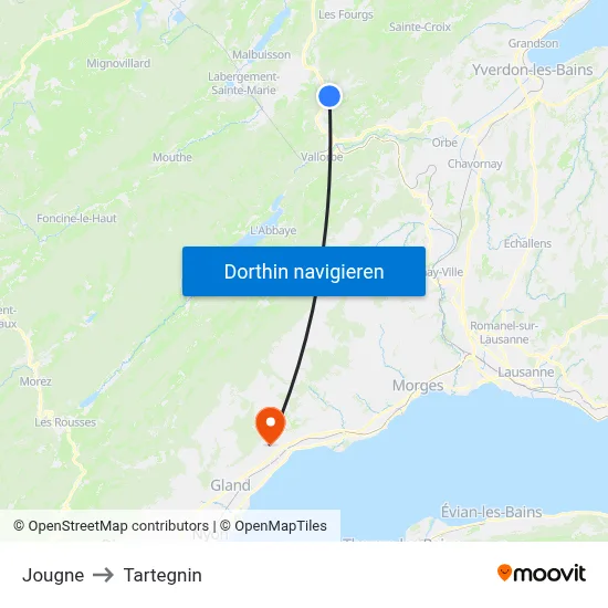 Jougne to Tartegnin map