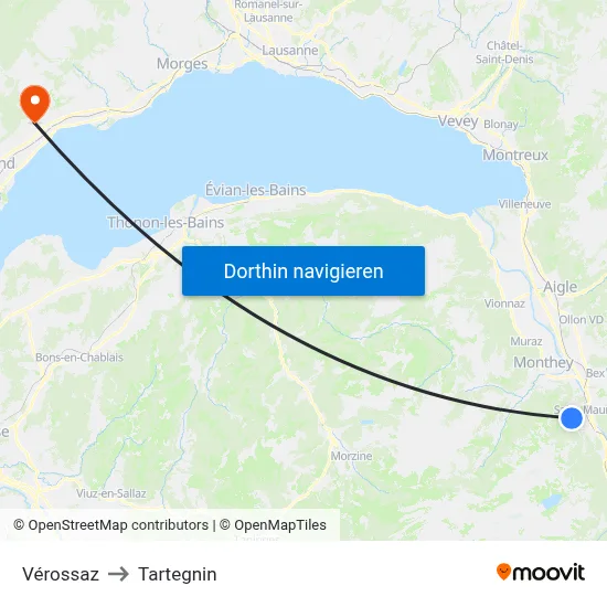 Vérossaz to Tartegnin map