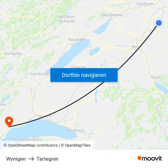 Wynigen to Tartegnin map