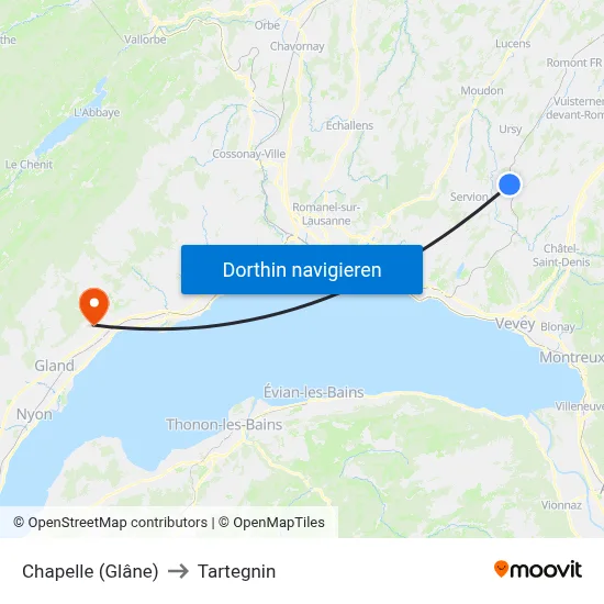 Chapelle (Glâne) to Tartegnin map