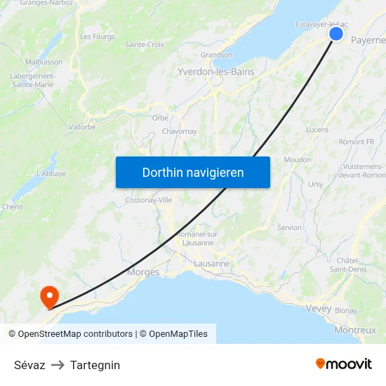 Sévaz to Tartegnin map
