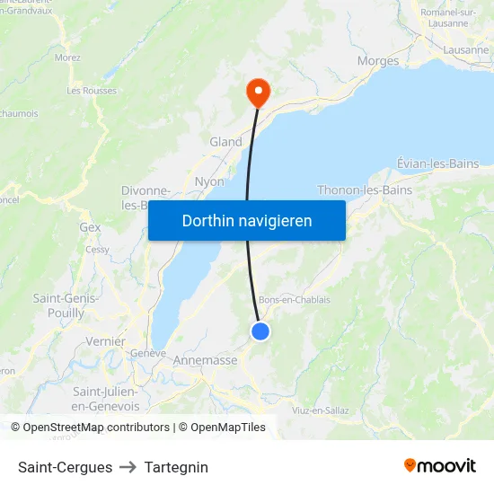 Saint-Cergues to Tartegnin map