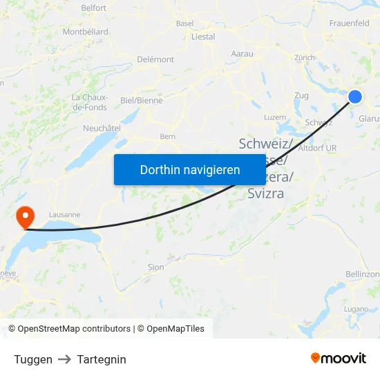 Tuggen to Tartegnin map