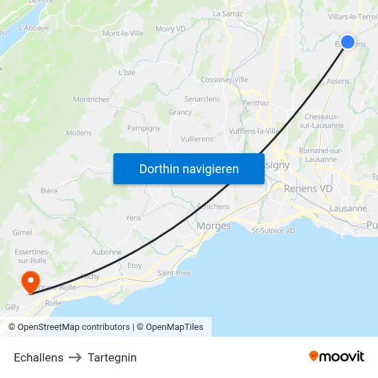 Echallens to Tartegnin map