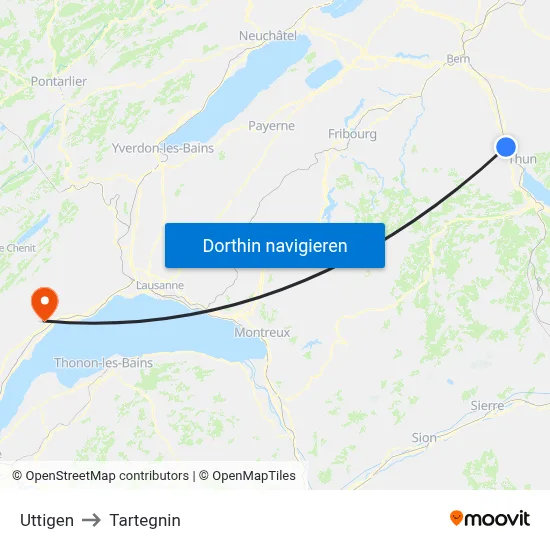 Uttigen to Tartegnin map