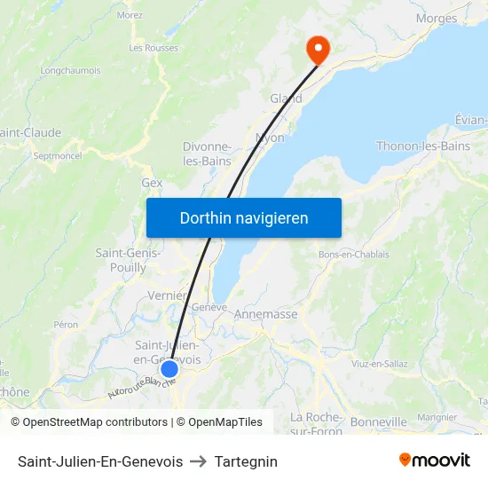 Saint-Julien-En-Genevois to Tartegnin map