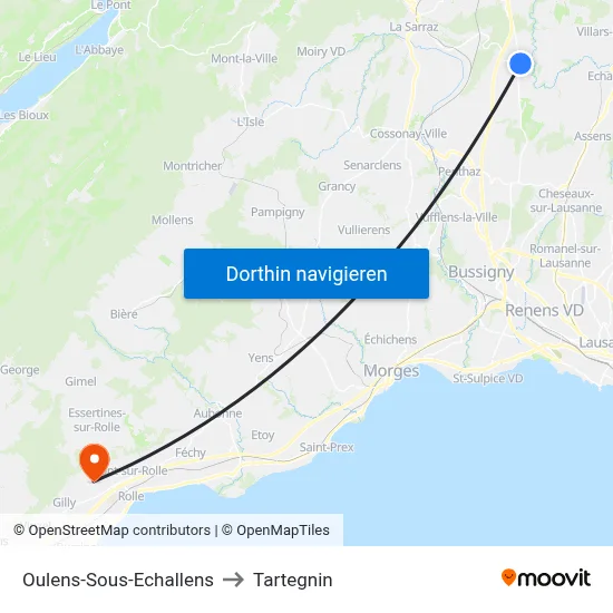 Oulens-Sous-Echallens to Tartegnin map