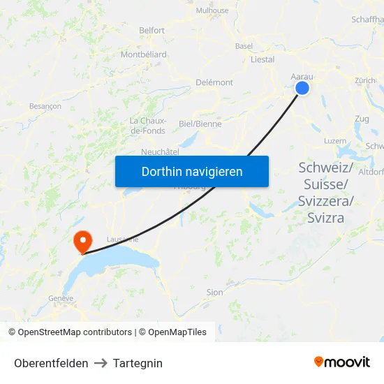 Oberentfelden to Tartegnin map