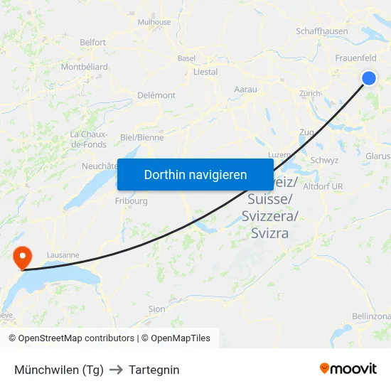 Münchwilen (Tg) to Tartegnin map