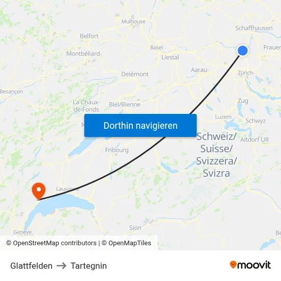 Glattfelden to Tartegnin map