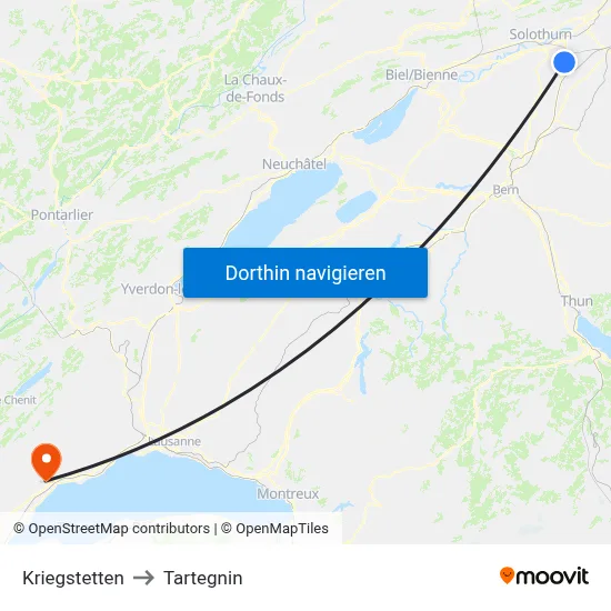 Kriegstetten to Tartegnin map