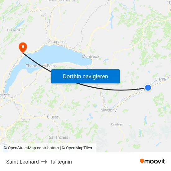 Saint-Léonard to Tartegnin map