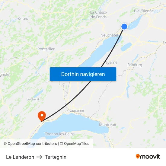 Le Landeron to Tartegnin map