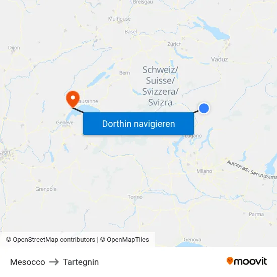 Mesocco to Tartegnin map