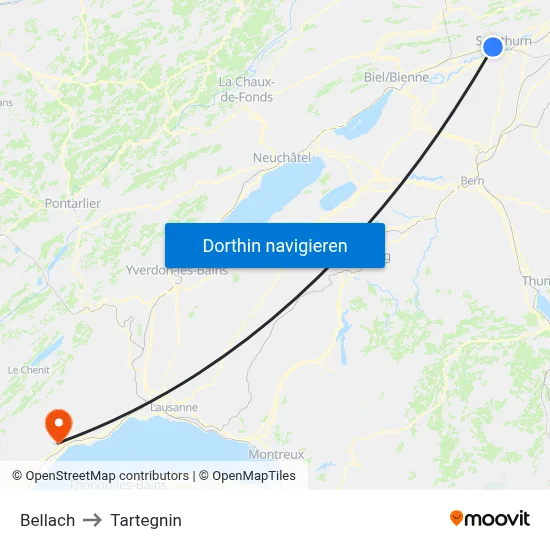 Bellach to Tartegnin map