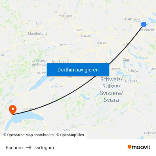 Eschenz to Tartegnin map