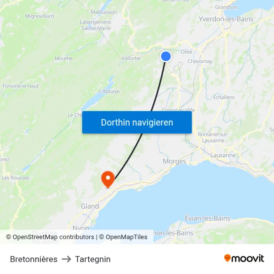 Bretonnières to Tartegnin map