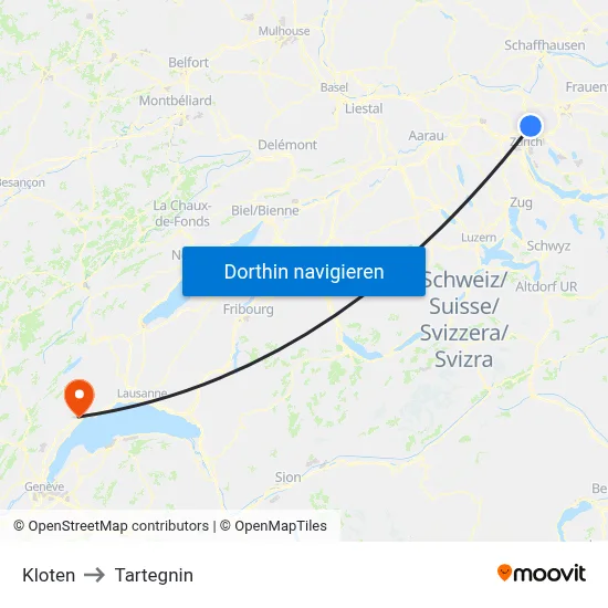 Kloten to Tartegnin map