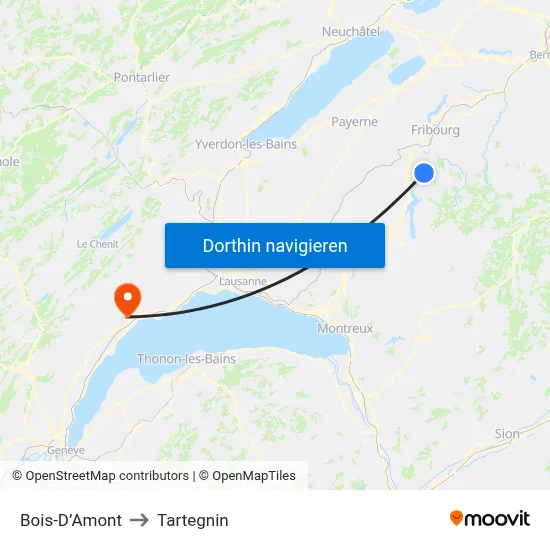 Bois-D’Amont to Tartegnin map