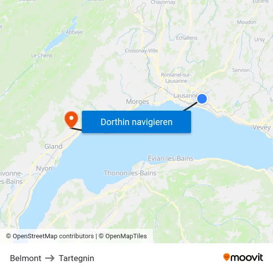 Belmont to Tartegnin map