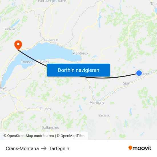 Crans-Montana to Tartegnin map