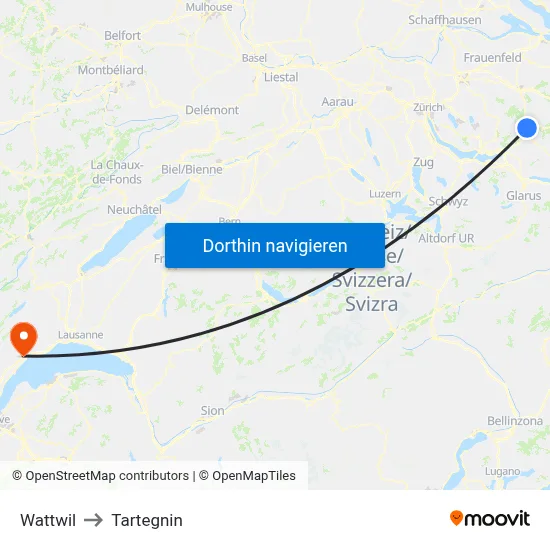 Wattwil to Tartegnin map