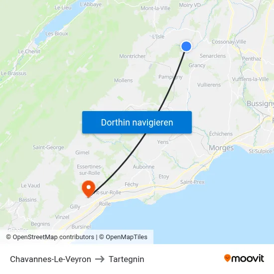 Chavannes-Le-Veyron to Tartegnin map
