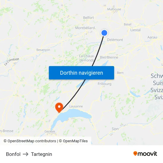 Bonfol to Tartegnin map