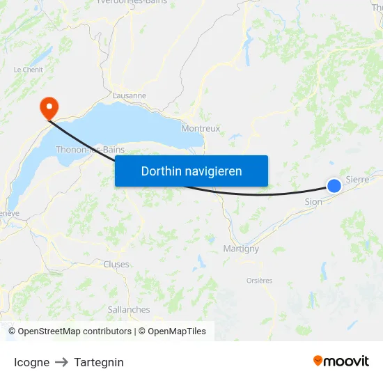 Icogne to Tartegnin map