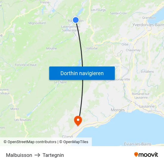 Malbuisson to Tartegnin map