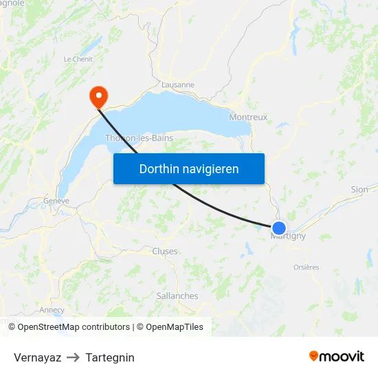 Vernayaz to Tartegnin map