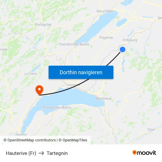 Hauterive (Fr) to Tartegnin map