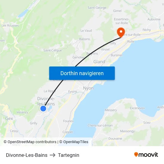 Divonne-Les-Bains to Tartegnin map