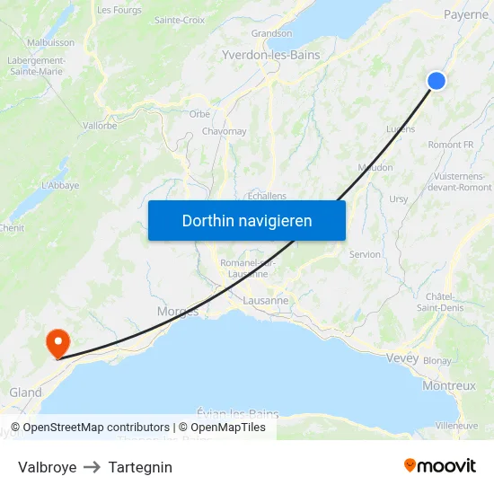 Valbroye to Tartegnin map