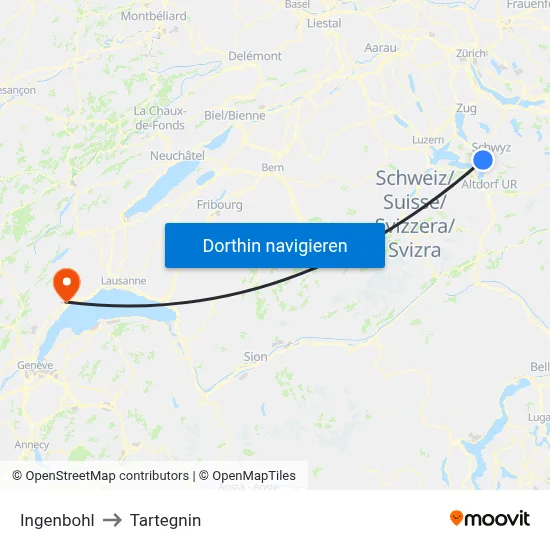 Ingenbohl to Tartegnin map