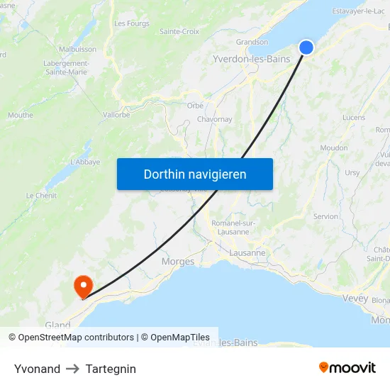 Yvonand to Tartegnin map