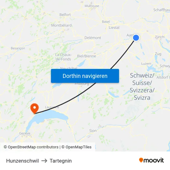 Hunzenschwil to Tartegnin map